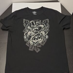 Poker Skull Skeleton Wings Grunge Gothic Gray Graphic T-Shirt Men's Size L
